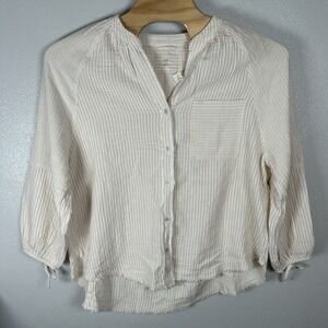 Aerie Daybreak Beige Striped Gauze Cotton Tunic Top Relaxed Fit Beach Cover Up